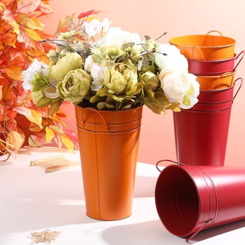 Irenare 12 Inch Galvanized Flower Buckets for Flower Bars and Fall Decor