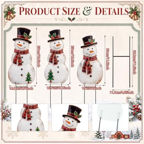Amyhill 3 Pcs Christmas Outdoor Decor Snowman Metal Garden Stakes