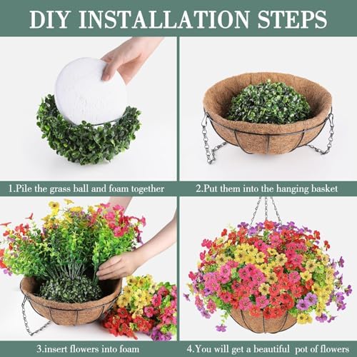 AGIRL 2 Set Artificial Hanging Flowers with Baskets for Outdoors