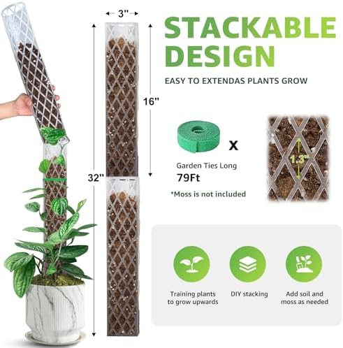 Sisher 6 Pcs Monstera Moss Pole,Plastic Moss Poles for Climbing Plants