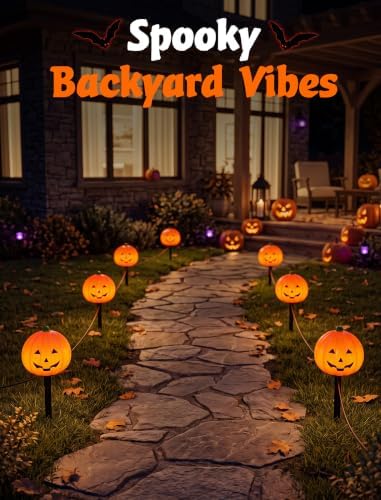 Halloween Pumpkin Pathway Lights, 4 Pack LED Yard Stake Lights Decor