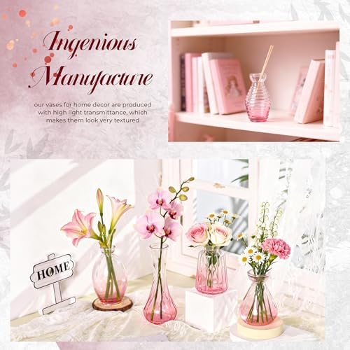 Der Rose 30pcs Glass Bud Vases, Pink Vases for Wedding Home Decorations