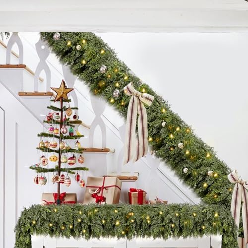6FT Cedar Christmas Garland with Light, Extra Full Artificial Cedar Garland with 840 Tips, LED Lights with 8 Modes, Holiday Garland for Mantel, Staircase, Doorway