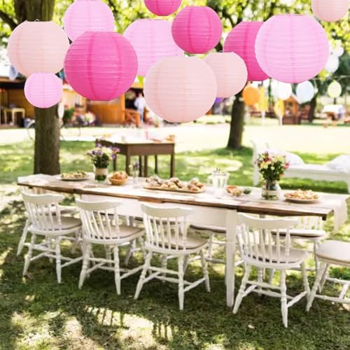 BEISHIDA Pink Mix Paper Lanterns 12Pcs 6/8/10/12 Inch Round Chinese Lamp