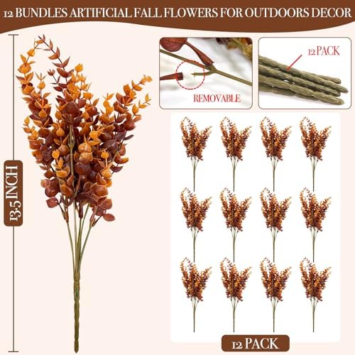 20 Bundles Artificial Fall Flowers for Outdoors Fall Decorations for Home