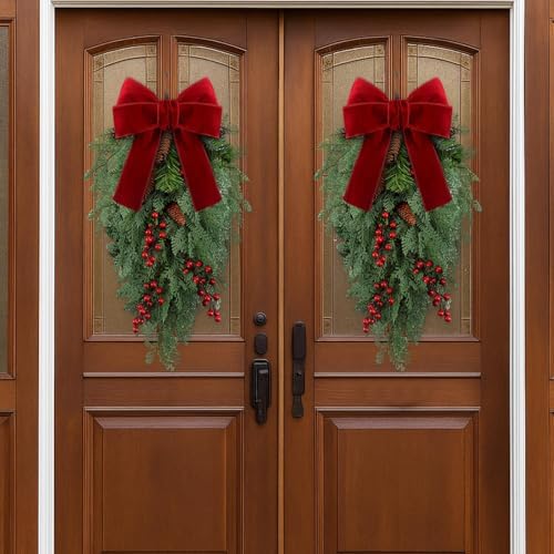 Knitgrip 2 Pack Christmas Teardrop Swags Artificial Wreath with Pine Cones