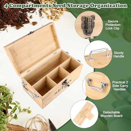 Coolrunner Wood Seed Saving Box, Seed Storage Organizer Case