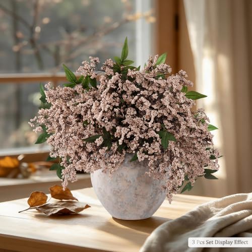 1 Pcs Artificial Berry Stem 36" Realistic Flowers Picks Branches Faux Stem Spray DIY for Holiday Seasonal Farmhouse Mantel DIY Home Decorations (Peachy Pink)