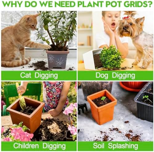8 Pack Plant Pot Grids - 11.8 Inch Cuttable Soil Cover Protector from Cats, Animals Digging Stopper, Indoor Plant Pot Soil Guard for Outdoor Garden Balcony