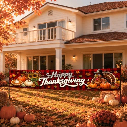 Nuxovilar Happy Thanksgiving Banner,118.1"x19.68" Polyester