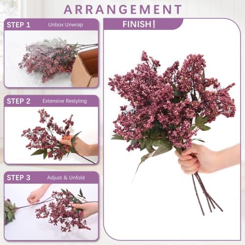 12Pcs 17in Artificial Nandina Berry Stem for Vase Decor(Dusty Plum)