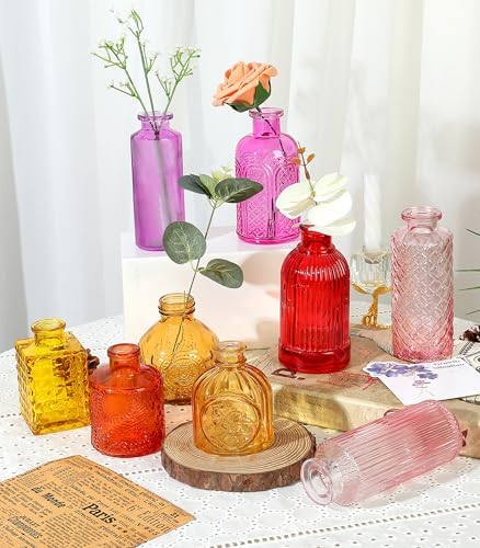 Set of 30 Colorful Glass Bud Vases Small Textured Flower Vases