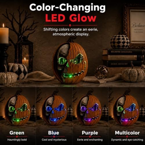 Led Light Up Jack O Lantern, Pumpkin Skull Halloween Decorations for Home