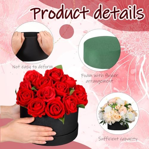 Nuenen Round Gift Box with Lid & Floral Foam Set, Black, 2 pcs, Gift Boxes for Flowers for Mother's Day Bridesmaid Wedding Baby Showers