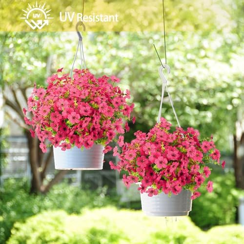 ATTGREAT Artificial Flowers for Outdoors UV Resistant, 12 Bundles(Rose Red)