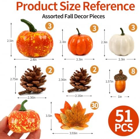 51 Pcs Fall Decor Set Artificial Pumpkins Acorns Pinecones Berries Leaves