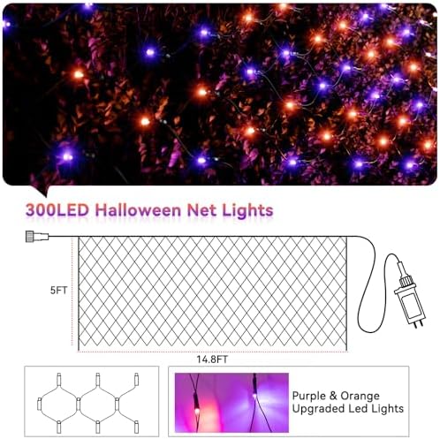 LitHome 14.8FT x 5FT Halloween Net Lights Outdoor Connectable, 300 LED