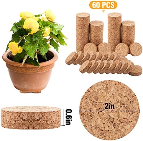 60Pcs 2" Dia Invisible Non-Slip Cork Pot Feet for Outdoor Planters Drainage