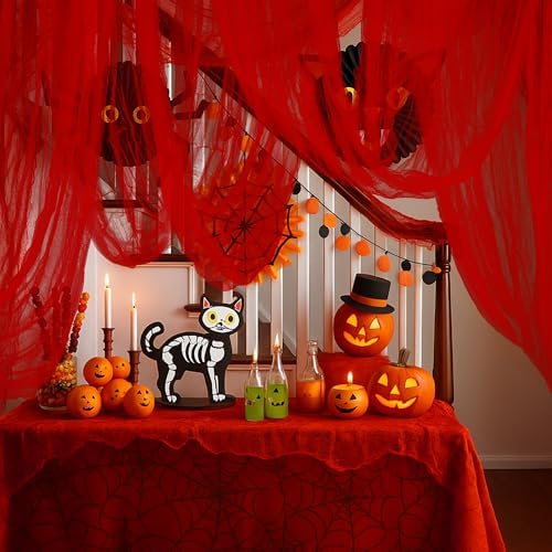400"x85" Large Halloween Creepy Cloth, Spooky Gauze Party Decoration, Red