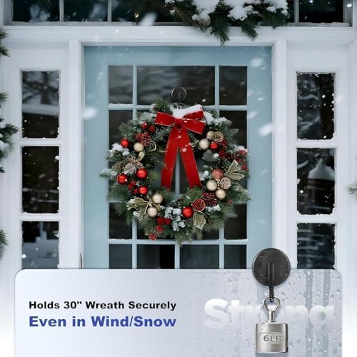 OUTXE Wreath Hanger for Front Door, Upgraded Suction Cup Reef Hook