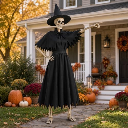 4 Pcs Black Witch Costume Set for 12 Ft Giant Skeleton Halloween Yard Decor