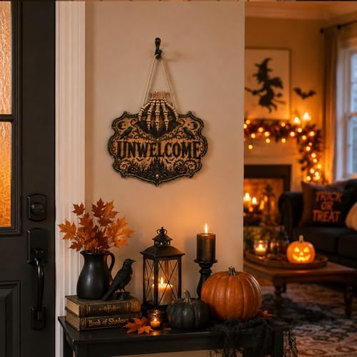 Halloween Decorations - Gothic Unwelcome Wooden Sign for Front Door