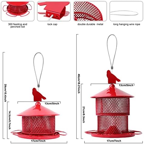 Bird Feeders for Outdoor Hanging,Large Metal Bird Feeders Squirrel Proof Mesh Tube Wild Bird Feeder,Finch Seed Feeder with 4lbs Capacity for Cardinal Chickadee Blue Jay(Red)