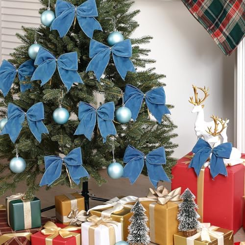Janinka 12 Pcs 6 Inch Christmas Velvet Bows for Wreath Decor, Dusty Blue