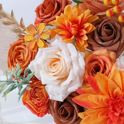 Floweroyal Artificial Flowers Fake Rose Flowers Dahlia with Stems for DIY Wedding Bridal Bouquets, Baby Shower, Floral Arrangement, Table Centerpieces, Home Decorations