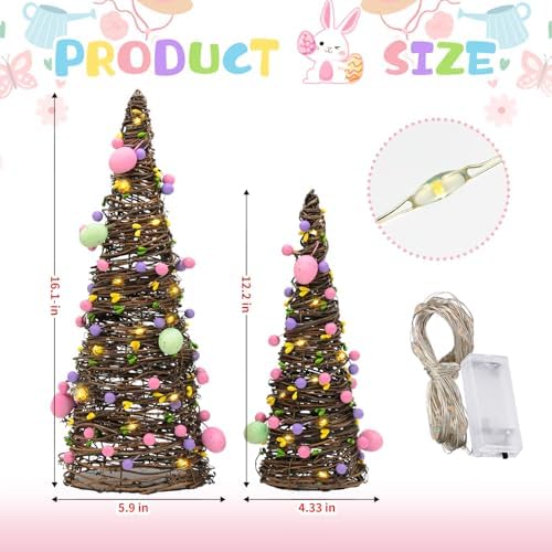 Easter Rattan Table Trees Decor Lighted Easter Decorations