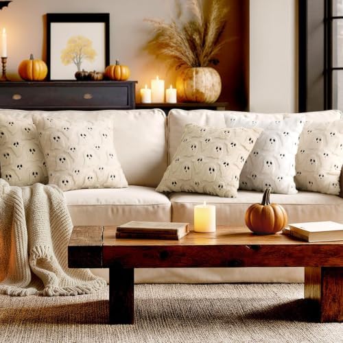 MIULEE Beige Halloween Pillow Covers Cute Ghost Decor Set of 2 20x20