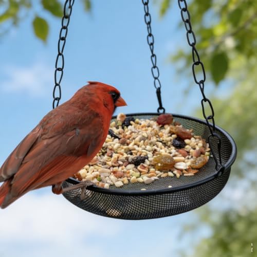 Bird Feeder, Hanging Bird Feeders for Outdoors Metal Mesh Birdfeeder Tray