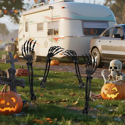 Halloween Realistic Skeleton Stakes Zombie Ghost Arm Stake Severed Plastic Skeleton Hands Yard Signs for Halloween Props Decorations (4 Pcs Black)