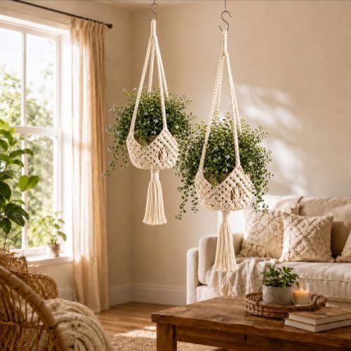 Shappy 2 Pack Boho Macrame Plant Hanger for Indoor