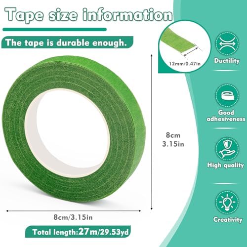 Floral Tape, 1/2inch Light Green Flower Tape for Bouquet Floral