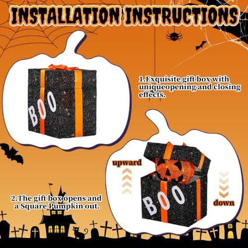 Outvita Halloween Pumpkin Lighted Gift Box, 60 LED Lights for Outdoor
