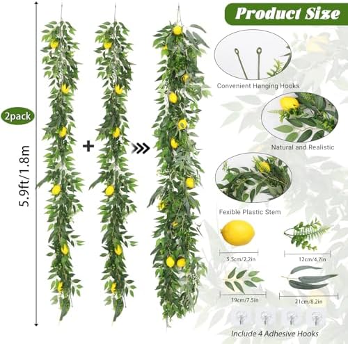 RECUTMS 2Pcs Artificial Ivy Vines with Lemon&Willow&Eucalyptus&Fern 5.9Ft