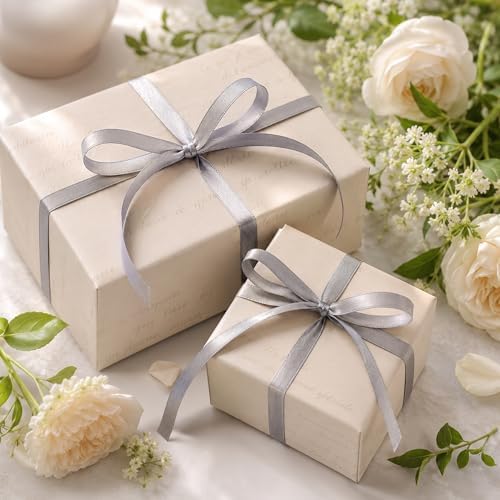 30Yards 3/8In Gray Thin Ribbon for Gift Wrapping Wedding Birthday Holiday