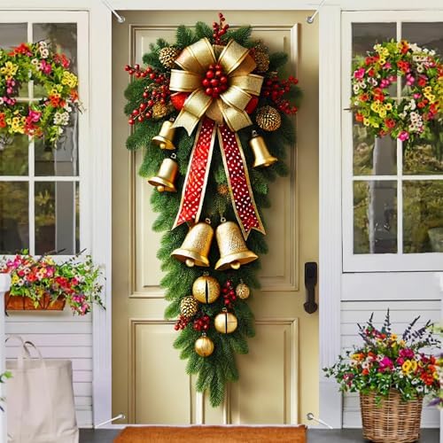 BlissYard Christmas Door Cover Bell Garland 35x71 Inch Polyester