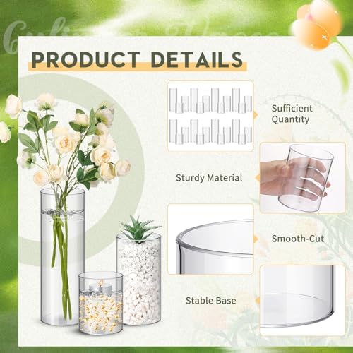 Nuogo 24 Pcs Plastic Cylinder Vases for Centerpieces 4''/6''/8'' Modern