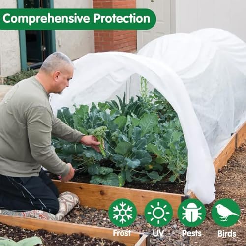 kockuu Plant Covers Freeze Protection, 10ft x 30ft 1.41 oz/yd² Frost Cloth Plant Blankets Floating Row Covers with 20 Stainless Steel Clips for Winter Plants Gardens Frost/Sun Pests Protection, White