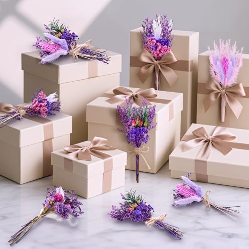 12/24 PCS Charming Dried Flowers Bouquet for Vase Various Dried Wildflowers with Stems Mini Handmade Wildflowers Natural Real Flowers Bulk Flowers Craft (Purple Series, 12 PCS)