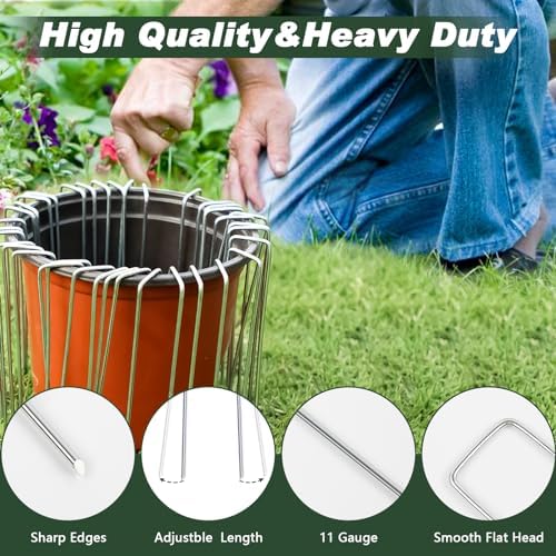 FEED GARDEN 12 Inch 50 Pack Galvanized Landscape Staples 11 Gauge Anti-Rust Garden Stakes Landscaping Fabric SOD Pins Yard Stakes for Weed Barrier Fabric