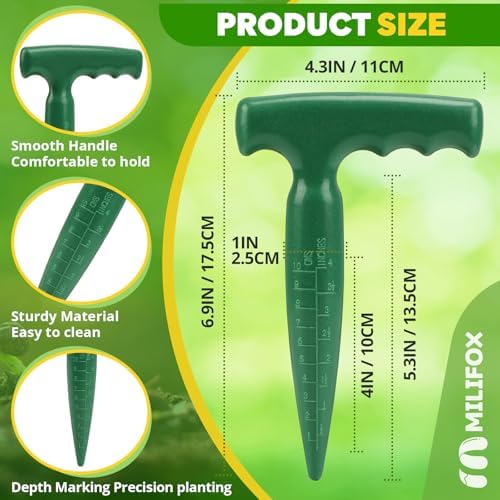 Seed Planter Tool, T-Handle Seed Dibber, Green, 2 Pack