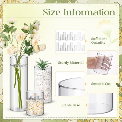 Nuogo 60 Pcs Plastic Cylinder Vases Tall Plastic Flower Vases for Centerpieces Hurricane Candle Holder for Home Wedding Office Party Formal Dinners Decorations (4''/6''/8'')
