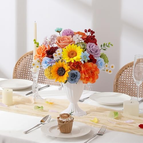 Floweroyal Artificial Flowers Fake Rose Flowers Dahlia with Stems for DIY Wedding Bridal Bouquets, Baby Shower, Floral Arrangement, Table Centerpieces, Home Decorations