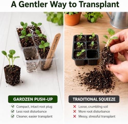 Gardzen 10 Pack Push-Up Seed Starting Tray, Pop Up Plant Germination Trays, Seed Starter Kit with Adjustable Humidity Vented Dome, 6.6" x 4.5", Total 120-Cell, Clear