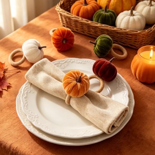 Fall Thanksgiving Pumpkin Napkin Rings Set of 12, Thanksgiving Table Decor