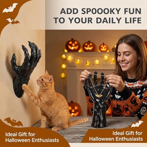 Halloween Wall Decor, 3 PCS Gothic Hands with LED Candles, Scary Decoration