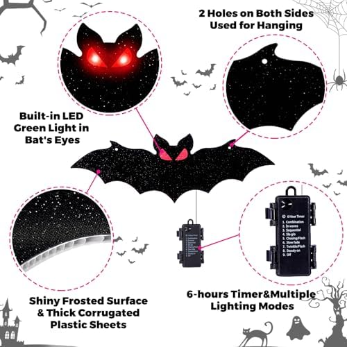 4PCS Lighted Halloween Hanging Bats for Yard Outdoor Indoor Decor